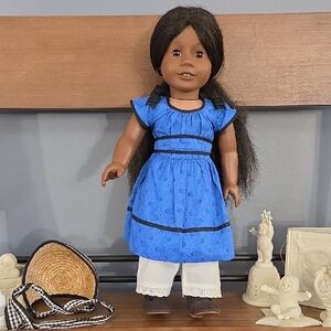 American Girl Doll in Blue Dress with Black Hair